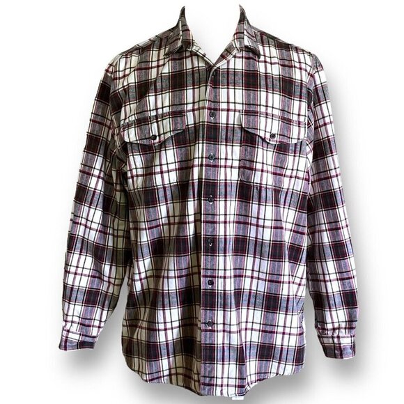 Eddie Bauer Mens Flannel Shirt XL Tall Red Ivory Plaid Button Up Cabincore Top - Picture 1 of 7